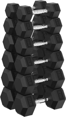 Vista 26 de Dumbbell Set 45-550lb, Rubber Encased, Strength Training Home Gym