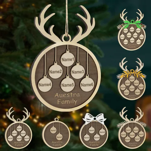 Vista 50 de Adornos de Navidad personalizados, familia de 1 nombre, adornos de Navidad de madera personalizados, decoración personalizada, decoración de árbol