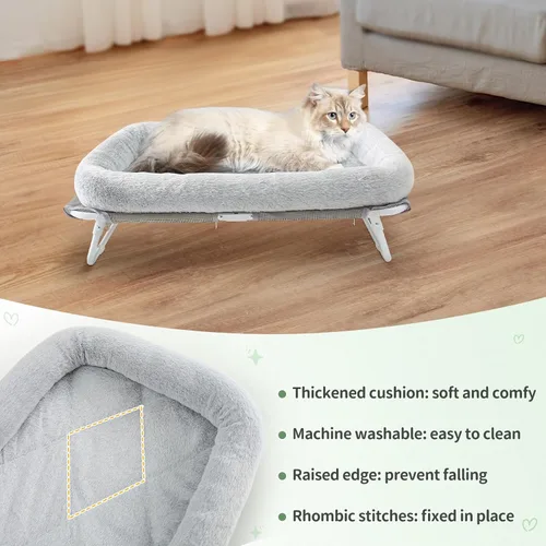 Vista 3 de Sunhoo Cama elevada para gatos, hamaca elevada plegable para mascotas, tumbona para cachorros con marco de metal fuera del suelo, cubierta lavable