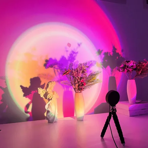 Vista 8 de Balkwan Lámpara de Proyección de Puesta de Sol con Rotación LED Romántica Moderna Soporte de Pie Luz Nocturna con USB para Sala de Estar Dormitorio