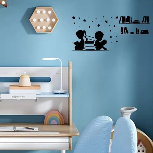Vista 6 de Adhesivos de vinilo removibles para pared de libro de lectura, biblioteca, escuela, aula, hogar, sala de estudio, librería, decoración artística