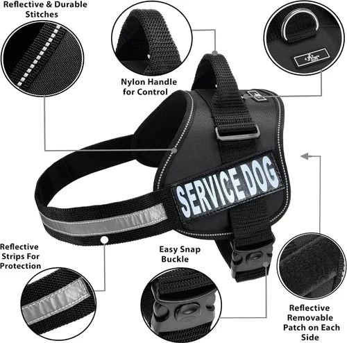 Vista 2 de Arnés del perro, chaleco reflectante, viene con 2 parches de velcro para perro Medir el perro antes de ordenar, Negro Adjustable, Comfortable