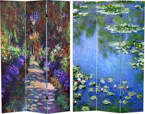 Vista 10 de Red Lantern Pantalla plegable de lona de Van Gogh de doble cara, flores de almendra/campo de trigo, 3 pies de corto - 3 paneles