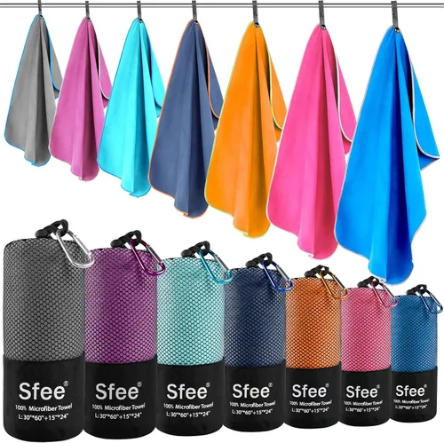 Vista 11 de Paquete de 2 toallas de viaje de microfibra, toalla de camping de secado rápido, súper absorbente, compacta, ligera, juego de toallas de gimnasio