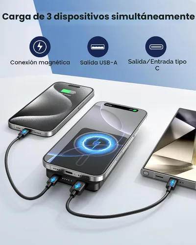 Vista 5 de para Magsafe Paquete de baterías, cargador portátil magnético de 12000 mAh, cargador de energía PD de 22.5 W, carga rápida, USB C entrada y salida