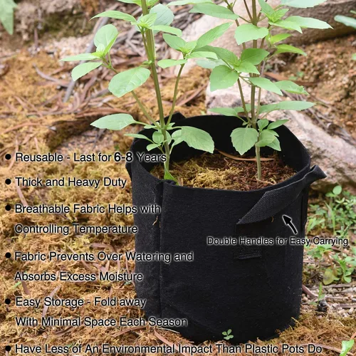 Vista 6 de FiveSeasonStuff Bolsas de cultivo, macetas de tela resistente (paquete de 5 unidades, 25 galones (negras))