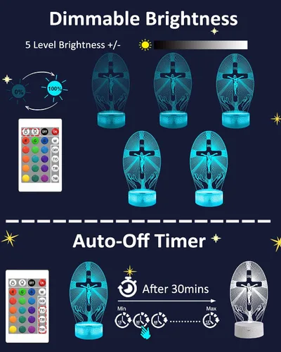 Vista 2 de Attivolife Cruz de Jesús 3D Luz Nocturna, Lámpara de Ilusión Óptica Holograma Cristiana con Control Remoto de 16 Colores Cambiantes, Lámpara LED