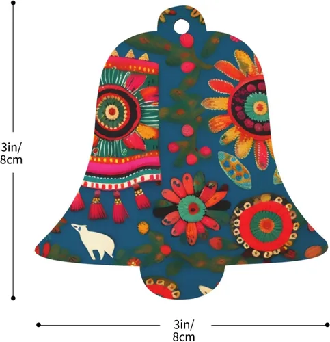 Vista 4 de 6 adornos de madera de Navidad para niños y adultos, decoración colgante de árboles de Navidad, 4 estilos, arte popular mexicano, estampado bohemio