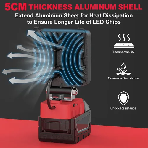 Vista 7 de MtiolHig Luz de trabajo LED inalámbrica compatible con batería Milwaukee de 18 V - Luz de construcción de inundación portátil de emergencia
