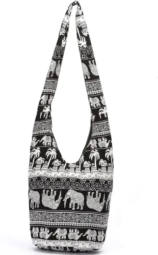 Vista 121 de Bolsa de hombro para mujer, de lona en estilo hippie/bohemio para llevar cruzada al hombro, disponible en diferentes colores y estampados