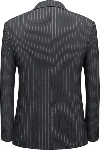 Vista 8 de MAGE MALE Traje de 3 piezas a rayas para hombre, ajuste delgado, elegante, de un solo botonadura, negocios, boda, fiesta, blazer y pantalones