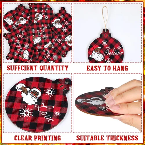 Vista 3 de Bucherry Adornos afroamericanos para árbol de Navidad, adornos de Papá Noel negro de 3.2 x 3.9 pulgadas, decoraciones de madera navideñas colgantes