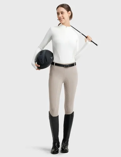 Vista 2 de FitsT4 Sports Mallas de Equitación de Asiento Completo para Mujer con Agarre de Silicona Activa Pantalones Ecuestres Albaricoque