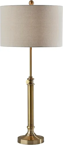 Vista 8 de Adesso Lámpara de mesa de bronce antiguo con pantalla de lino de avena, luz de acento de altura ajustable para dormitorio, sala de estar u oficina
