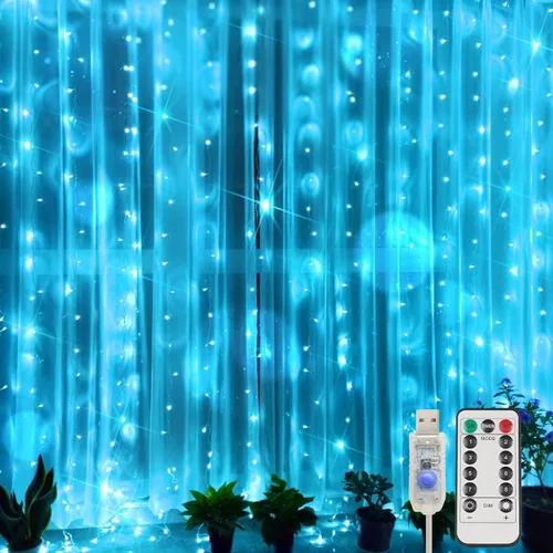 Vista 16 de suddus Luces de Cortina para Dormitorio, 90 Luces LED de Cadena Colgantes para Exteriores, Luces de Cortina de Hadas para Interiores para Navidad