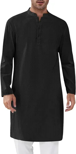 Vista 17 de Runcati Camisa Henley con textura Kurta Thobe para hombre Azul marino
