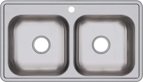 Vista 23 de Dayton D233221 Equal - Fregadero de acero inoxidable con doble tazón, 33 x 22 x 6.5 pulgadas