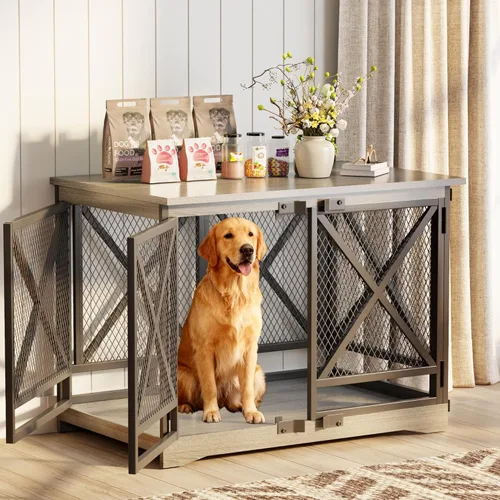 Vista 10 de COZPAW Mueble de jaula grande para perros - Jaula de interior de 48 pulgadas de alta resistencia para raza extragrande con puertas dobles, jaula