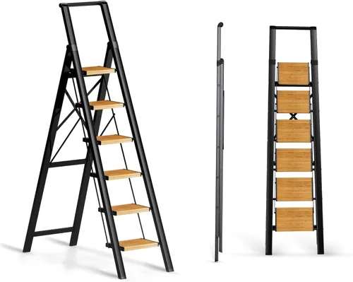 Vista 8 de SOLADDER Escalera plegable de 3 escalones, taburete pequeño para adultos, escalera de hierro antideslizante portátil con pedales anchos para uso