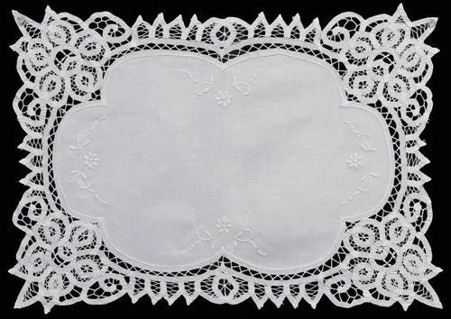 Vista 2 de Creative Linens 4PCS White Battenburg Lace Placemats 14x20 Oblong, Set of 4 Pieces, 100% Cotton, Hand Embroidery
