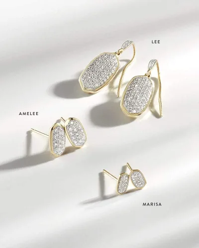 Vista 4 de Kendra Scott Aretes Marisa con diamantes blancos en oro de 14 k, joyería fina para mujer