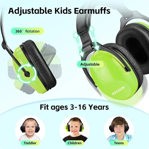 Vista 2 de 2 Pack HZ015 Orejeras de seguridad para niños, orejeras para protección auditiva duraderas con cancelación de ruido, verde+negro