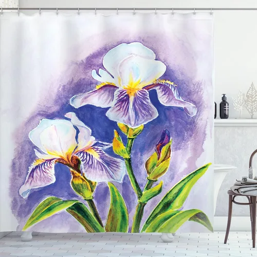 Vista 161 de Ambesonne Decor Collection, juego de cortina con ganchos para regadera Amarillo y marrón