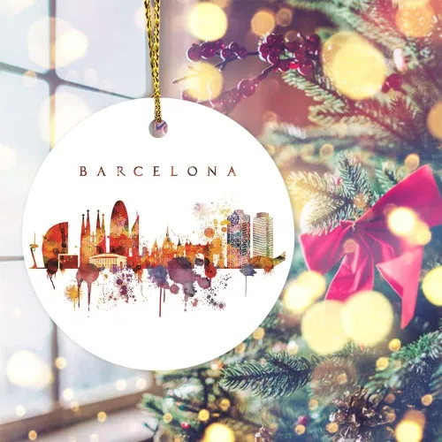 Vista 4 de Adornos de ciudad para árboles de Navidad, adorno de cerámica de Barcelona, decoración del hogar, colgantes colgantes, adornos conmemorativos