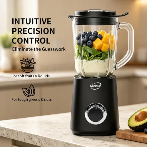 Vista 9 de Batidora de vidrio con 51 oz, 1100W, 2 velocidades + pulso, negro