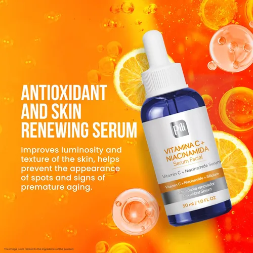 Vista 3 de Pili - Suero de vitamina C con niacinamida y silicio orgánico – Suero facial iluminador, hidratante y antienvejecimiento para todo