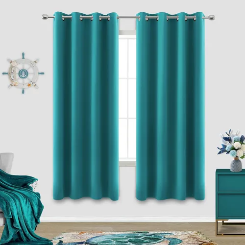 Vista 249 de KOUFALL Cortinas de Baño Aqua para Ventana, Juego de 2 Paneles Decoración Costera Cortinas Cortas Opacas para Ventana Pequeña de Cocina Puerta