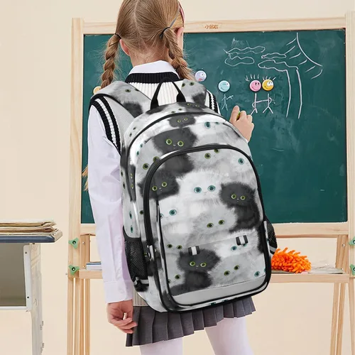 Vista 7 de senya Mochila para niños y niñas, mochila de calavera pirata dorada, mochila para estudiantes, mochila para escuela, primaria, adolescentes, Gato
