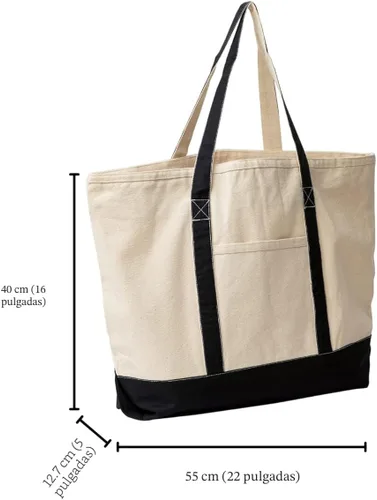 Vista 3 de Bolsas de lona extra grandes con cremallera, 22 pulgadas, resistente, con cremallera superior, con cremallera, 100% algodón orgánico, resistentes