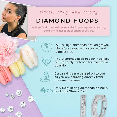 Vista 5 de La Joya Aretes Huggie de diamantes cultivados en laboratorio para mujer Aretes chapados en plata de ley 925 de 12 quilates Aretes de diamantes