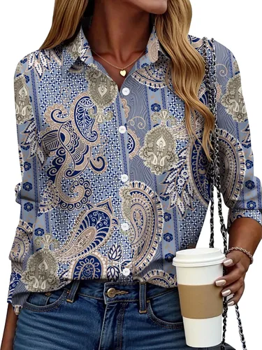 Vista 20 de ZEAGOO Camisa de manga larga con botones para mujer, blusas con estampado floral, trajes de trabajo casuales de negocios, tallas S-XXL