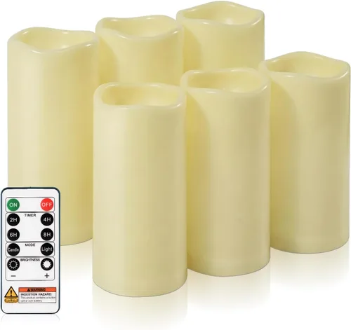 Vista 12 de Homemory paquete de 9 velas sin llama, impermeables para exteriores, velas LED acrílicas que funcionan con pilas, con control remoto y temporizador