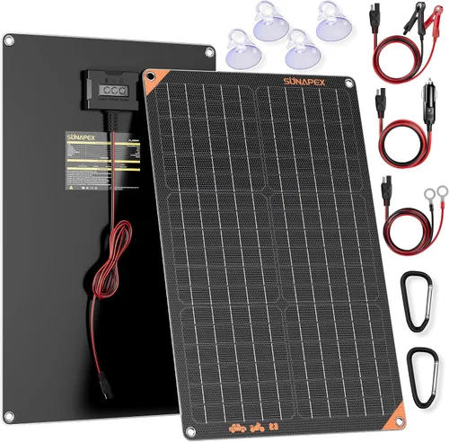 Vista 14 de SUNAPEX Cargador de batería solar de 5 vatios para coche, 12 voltios, impermeable, alimentado por energía solar, cargador y mantenedor, cargador