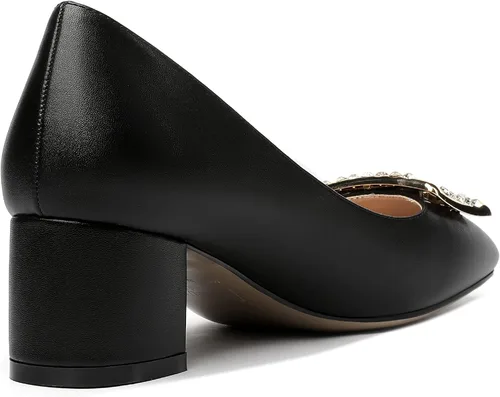 Vista 5 de MERRORI Zapatos de tacón bajo y grueso con punta cuadrada mate para mujer, de 2 pulgadas