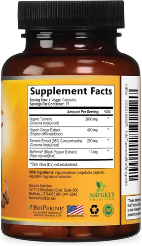 Vista 9 de Suplemento de curcumina de cúrcuma – 2000 mg de cúrcuma orgánica por porción – 95% curcuminoides, jengibre y pimienta negra BioPerine para una mejor