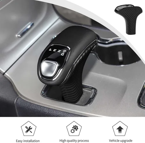Vista 6 de JWWY Cubiertas para perillas de cambio Compatible con accesorios para Jeep Grand Cherokee 2014-2015 2 piezas Fibra de carbono