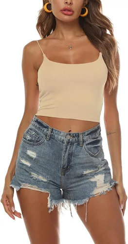 Vista 19 de Amilia - Camiseta básica de tirantes delgados para mujer (doble capa)