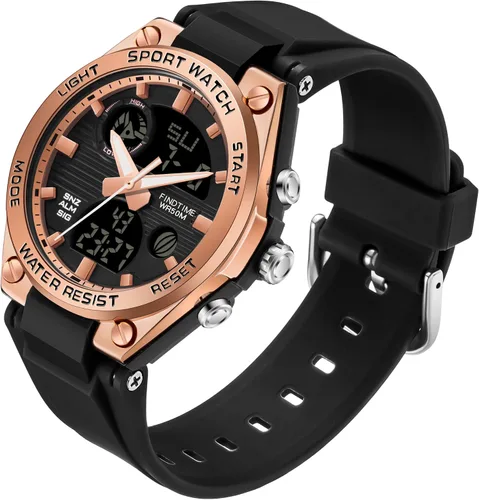 Vista 8 de Reloj digital para mujer de findtime, deportivo, impermeable, analógico, militar, táctico, con retroiluminación LED, alarma, cronómetro, reloj