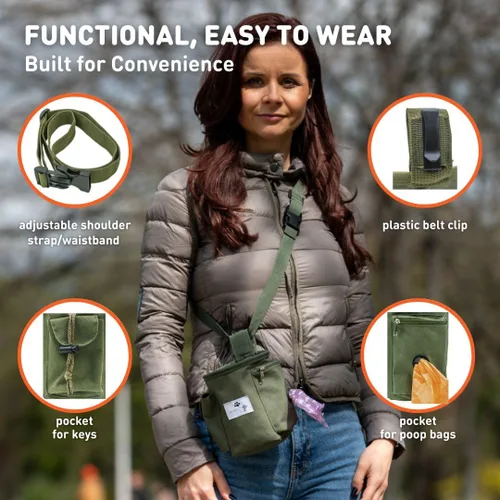 Vista 2 de INSPECTOR TAIL Bolsa de golosinas para perros con cordón para evitar derrames, bolsa de 2 tazas Manos libres con 4 formas de llevar bolsa