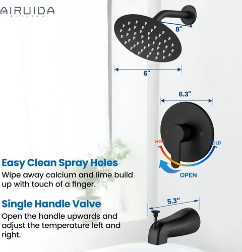 Vista 4 de Airuida Juego de grifo de ducha con boquilla de bañera, grifo de bañera de Negro