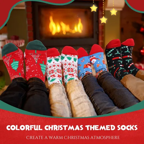 Vista 6 de 60 pares de calcetines de Navidad a granel para mujeres y hombres, calcetines de algodón coloridos de Navidad