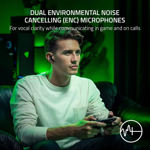 Vista 4 de Razer Hammerhead HyperSpeed Wireless Multi-Platform Gaming Earbuds for Xbox Series XS, Xbox One, PC, Mobile ANC - Noise Cancelling Mic - Bluetooth
