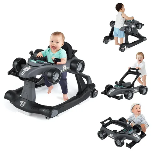Vista 11 de BABY JOY Andador de bebé 4 en 1, Andador de actividad plegable con altura y velocidad ajustables, música, luces, antivuelco, andador de empuje