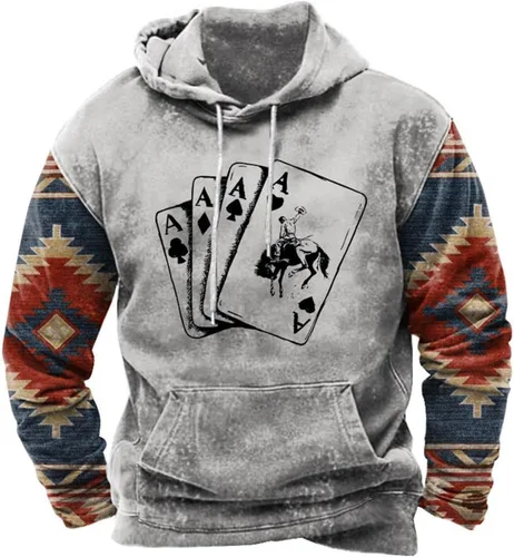 Vista 19 de HOTYD Western Cowboy Hooded Sweatshirt Vintage Aztec Pullover Men Casual Long Sleeve Drawstring Hoodies with Pocket