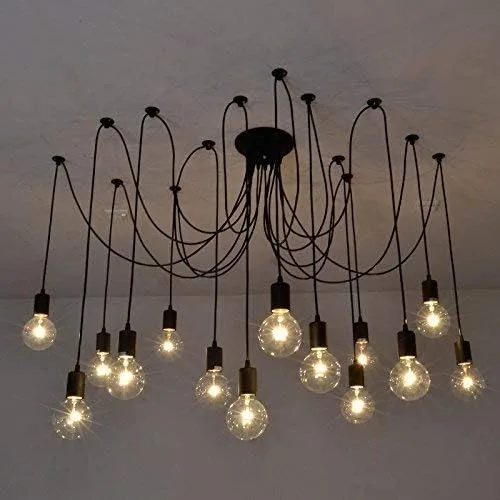 Vista 2 de Fuloon Vintage Edison - Lámpara de araña de techo ajustable múltiple para bricolaje, lámpara colgante moderna y elegante, industrial con control