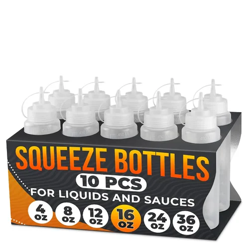 Vista 10 de HYQO Paquete de 10 botellas exprimibles para condimentos, 24 onzas